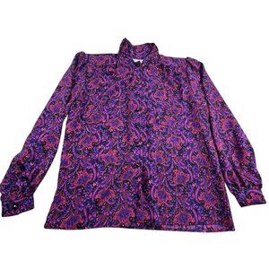 Vintage Inner Visions Paisley Shirt Womens 14 Purple Boho 90s Button Front Top